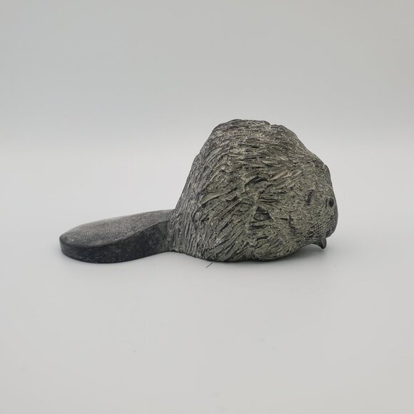 OMG So Cute! Vtg Handmade Soapstone BEAVER Figurine Sculpture Detailed Grey Fur - Picture 3 of 8